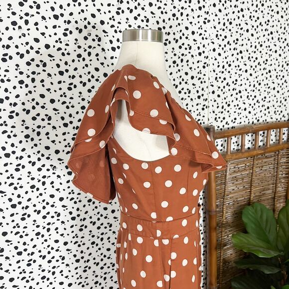 Anthropologie | Maeve Rust Orange Polka Dot White Ruffle Wide Leg Jumpsuit 8 EUC - Picture 6 of 13